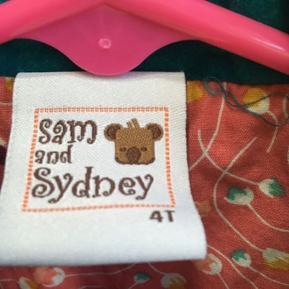 SAM AND SYDNEY UNIQUE WILDLIFE APPLIQUED RUFFLE COAT IN TEAL VELVETEEN - Picture 2 of 10